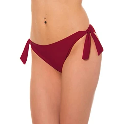 Abbildung von Aquarti Bikinihose Damen mit seitlicher Schnürung Hüftslip Bikinihosen für in Unifarben, Farbe: Dunkelrot, Größe: 38