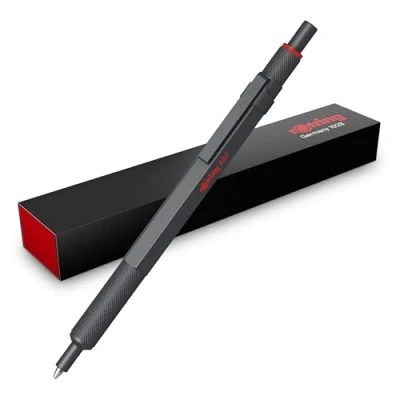Abbildung von rOtring 600 Kugelschreiber Mittlere Spitze Schwarze Tinte Stift mit Vollmetallschaft Steingrau Rutschfeste, gerändelte Griffzone und Sechskantschaft Nachfüllbar