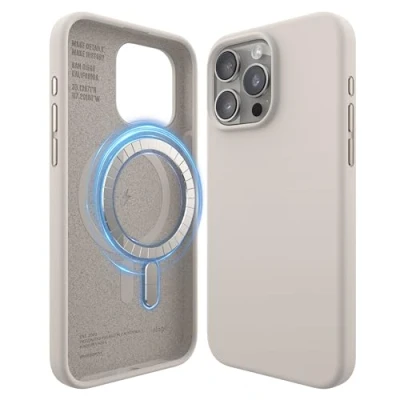 Abbildung von elago Magnetische Silikonhülle Kompatibel mit iPhone 15 Pro Max Hülle, MagSafe Alles Zubehör, Integrierte Magnet, Premium Silikon, Ganzkörper Schutzhülle [5 Lagige Struktur] (Taupe)