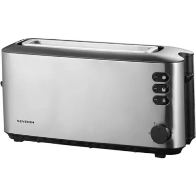 Abbildung von SEVERIN Automatik Langschlitztoaster, Toaster mit Brötchenaufsatz, Edelstahl zum Toasten, Auftauen und Erwärmen, 1.000 W, gebürstet/schwarz, AT 2515