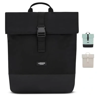 Abbildung von LARKSON Rucksack Damen &amp; Herren Schwarz Tammo Rolltop Daypack für Arbeit Uni Fahrrad Backpack mit 16 Zoll Laptop Fach Rückenpolsterung Wasserabweisend