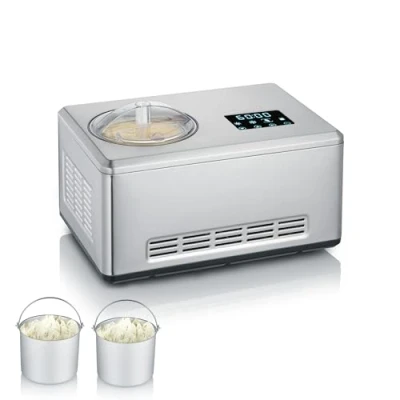 Abbildung von SEVERIN 2 in 1 Eismaschine mit Joghurtfunktion, Kompressor Ice Cream Maker für Eis, Sorbet und Frozen Joghurt, Speiseeismaschine inkl. zwei Eisbehälter, Edelstahl gebürstet, EZ 7406