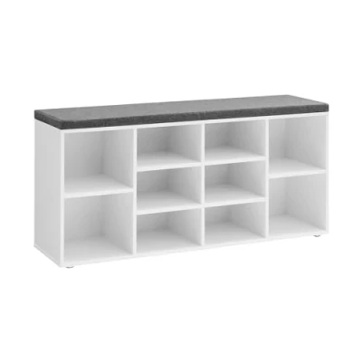 Abbildung von VASAGLE Schuhbank, Schuhregal mit Sitzfläche, Sitzbank Stauraum, gut gepolstert, Flurbank 10 Fächern, verstellbaren Ablagen, für Schlafzimmer, 30 x 104 48 cm, weiß grau LHS10WT