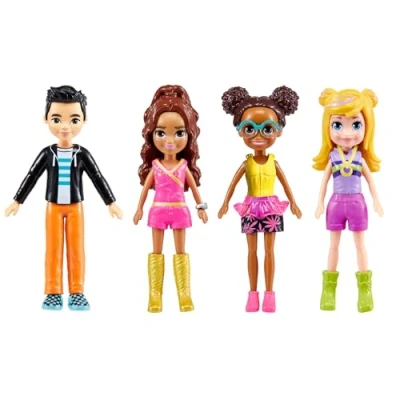 Abbildung von Polly Pocket Sparkle Cove Adventure Modeset 4 Puppen, 45+ Modeteile, Oberteile, Hosen, Kleider, Accessoires, für Kinder ab Jahren, HKW10