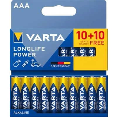Abbildung von VARTA Batterien AAA, 20 Stück, Longlife Power, Alkaline, 1,5V, ideal für Spielzeug, Funkmaus, Taschenlampen, plastikfreie Verpackung, Made in Germany