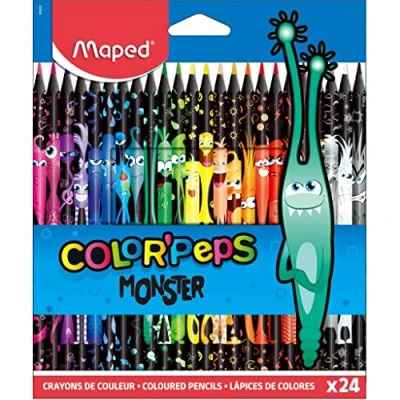 Abbildung von Maped 862624 ergonomische Drei Kant Buntstifte, Farbstifte COLOR&#039;PEPS BLACK Monster schwarzer Schaft und bunte Bedruckung 24x Stifte, 24 Stück (1er Pack)