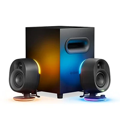 Abbildung von SteelSeries Arena 7 2.1 Gaming Lautsprecher 2 Wege Lautsprecherdesign Starke Bässe, Subwoofer Reaktive RGB USB, Aux, optisch, kabelgebunden Bluetooth PC, PlayStation, Mobilgeräte, Mac, Black