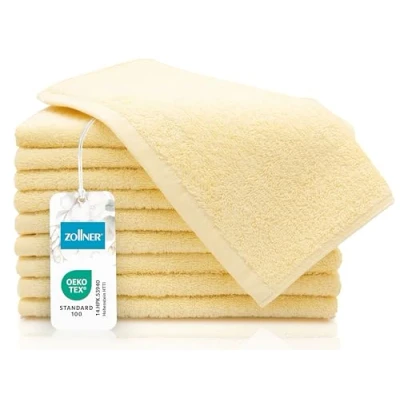 Abbildung von ZOLLNER 10er Set Gästehandtücher kleine und Flauschige Handtücher in 30x50 cm waschbar bis 60C Baumwolle gelb Hotelqualität Oeko Tex® Zertifiziert