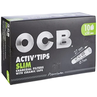 Abbildung von OCB ActivTips Slim 7 mm Aktivkohlefilter mit Keramikkappen 10 x 50 Stück, Silber, smal