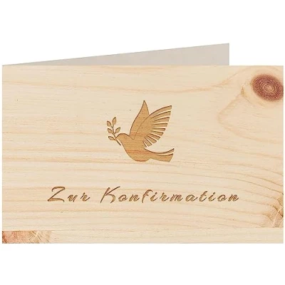 Abbildung von myZirbe Holzkarte Zur Konfirmation 100% handmade in Österreich Postkarte, Geschenkkarte, Grußkarte, Klappkarte, Karte, Einladung, Holzart:Zirbe