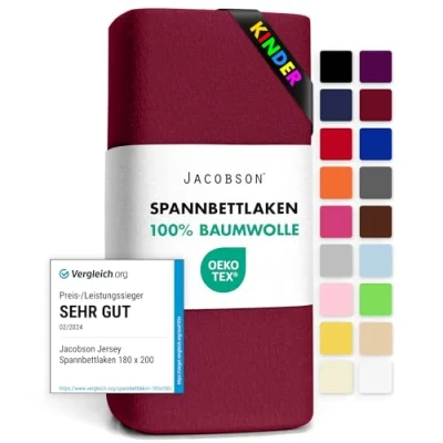 Abbildung von Jacobson Jersey Spannbettlaken Spannbetttuch Baumwolle Bettlaken (60x120 70x140 cm, Bordeaux)