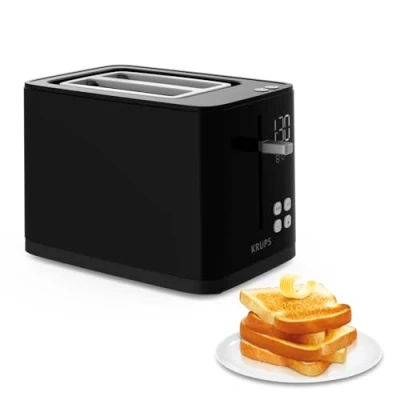 Abbildung von Krups KH641810 Smart&#039;n Light Toaster Zwei Scheiben Digitaldisplay 7 Bräunungsstufen herausnehmbare Krümelschublade Countdown Anhebevorrichtung Schwarz