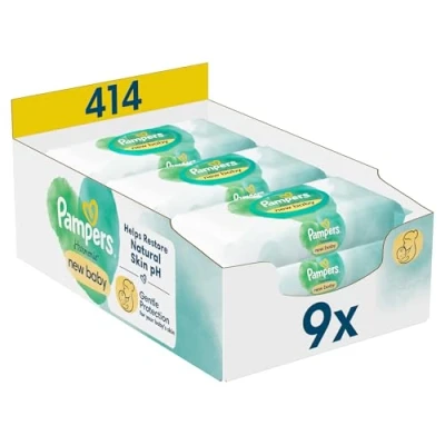 Abbildung von Pampers Harmonie New Baby Aloe Vera Feuchttücher 9 Packungen mit jeweils 46 Feuchttüchern 414 Feuchttücher, Helfen, den natürlichen pH Wert der Haut wiederherzustellen, einem Tropfen