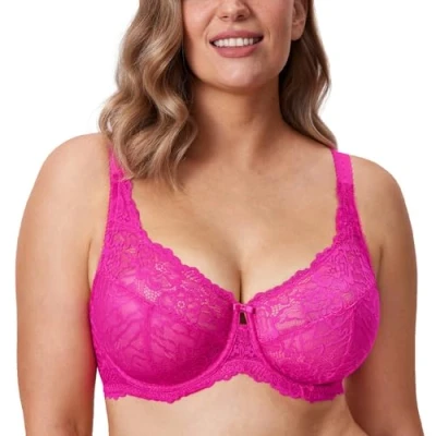 Abbildung von DELIMIRA Damen Minimizer BH Große Größen ohne Polster Vollschalen mit Spitze Glitzer Rosa 100I
