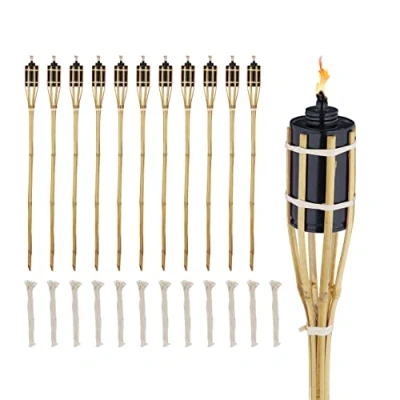 Abbildung von Relaxdays Gartenfackeln für draußen, 12er Set, 90 cm, Bambusfackeln Gartenparty Deko, Ölfackeln mit Ersatzdocht, Natur