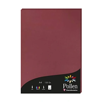 Abbildung von Clairefontaine 4293C Packung mit 50 Karten Pollen 120g, DIN A4, 21 x 29,7cm, Bordeaux