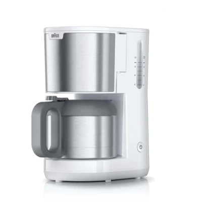 Abbildung von Braun PurShine KF1505 WH Filterkaffeemaschine, 1,2L Edelstahl Thermokanne für bis zu 9 Tassen, OptiBrew System, Tropf Stopp Funktion, schwenkbarer Filterkorb, Automatische Abschaltung, 1000W, Weiß