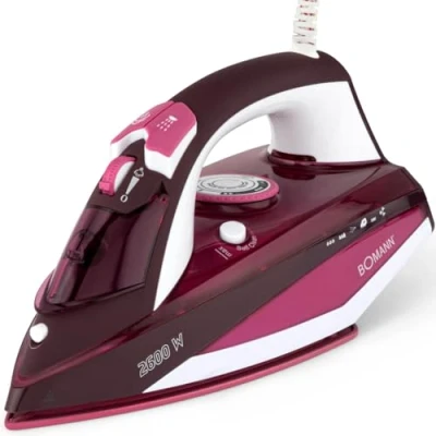 Abbildung von Bomann® Dampfbügeleisen Dampfbügelautomat 7 Funktionen 4 stufige Dampfregelung Keramiksohle 40 Dampfdüsen Transparenter Wassertank (ca. 380 ml) 2600 Watt DB 6005 CB weiß rot