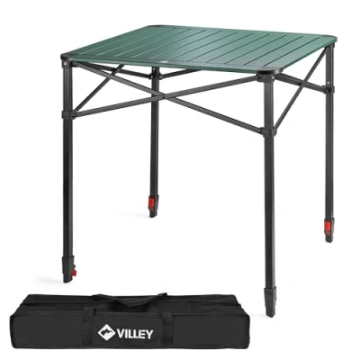 Abbildung von VILLEY Aluminium Klapptisch mit Tragetasche, klappbarer Campingtisch aus Alu, Faltbarer Balkontisch, Gartentisch für Picknick, Camping und Strand im Freien, 70 * 78cm