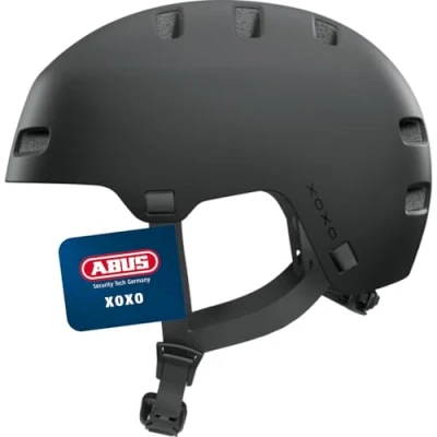 Abbildung von ABUS Fahrradhelm XOXO Cityhelm im Skater Look Helm für Skateboard, Fahrrad, Scooter mit optimiertem Kinnpolster Jugendliche und Erwachsene Größe S, Schwarz