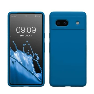 Abbildung von kwmobile Hülle kompatibel mit Google Pixel 7a Silikon Handy Case Handyhülle weiche Oberfläche kabelloses Laden Blue Reef