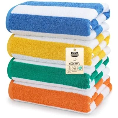 Abbildung von Utopia Towels 4er Pack Strandtücher 76x152 cm, saugfähige Handtücher aus 100% Baumwolle (Blau,Gelb,Grün,Orange)