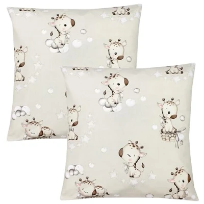 Abbildung von TupTam Kinder Kissenbezug Dekorativ Gemustert mit Hotelverschluss 2er Set, Farbe: Giraffe Beige Punkte, Größe: 80 x cm