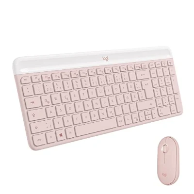 Abbildung von Logitech MK470 Slim Combo Kabelloses Tastatur Maus Set Modernes, kompaktes Layout, Extrem leiser, 2,4 GHz USB Empfänger, Plug n&#039;Play Konnektivität, Kompatibel mit Windows, Deutsches QWERTZ Rosa
