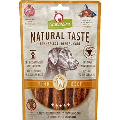Abbildung von GranataPet Natural Taste Edler Snack Rind Zahnpflege, Hundeleckerli ohne Getreide &amp; Zuckerzusätze, Belohnung für zwischendurch, schmackhafter Hundesnack, 70 g