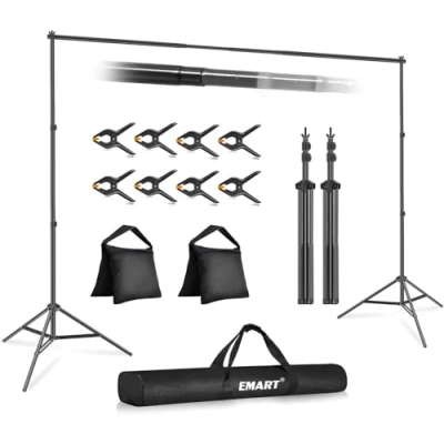 Abbildung von EMART Foto Hintergrund Ständer, 2x3m Verstellbarer Hintergrundsystem mit 8 Hintergrundklemmen, 2 Sandsack für Fotostudio Porträt Produktfotografie Studiofotografie, aus Metall