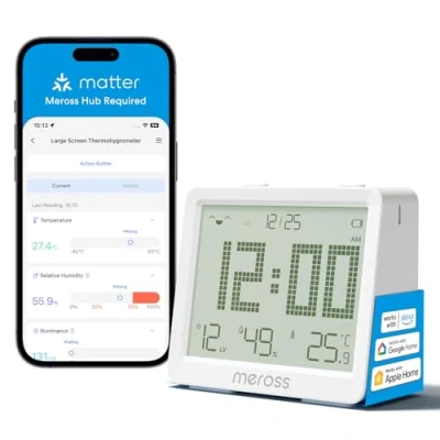 Abbildung von Meross WLAN Hygrometer Thermometer Innen, Erfordert Hub, Smart LCD Digital Temperatur Luftfeuchtigkeitsmesser mit App Benachrichtigung, Kompatibel Apple HomeKit, Alexa, Google Home
