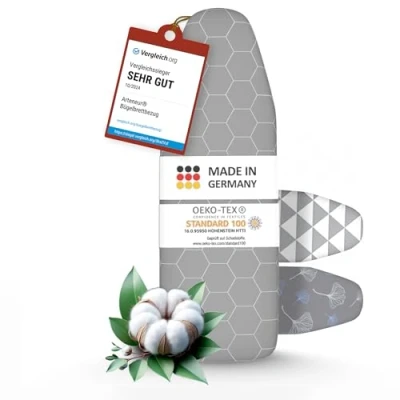 Abbildung von arteneur® Made in Germany Bügelbrettbezug 120x40 Hitzereflektierend Gummizug OEKOTEX100 5 Größen Polsterung für Dampfbügelstation und Dampfbügeleisen Bügeltischbezug M
