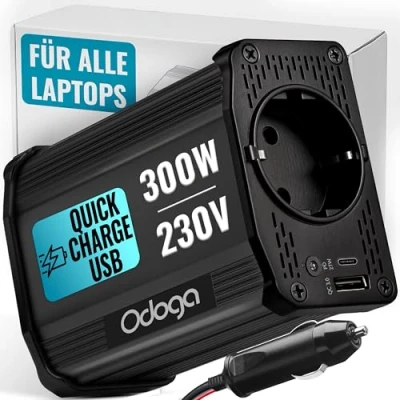 Abbildung von Odoga Wechselrichter 12V auf 230V 300 W Spannungswandler, Stromwandler mit 3A USB C Und A Anschluss, Inverter 220V, Auto Steckdose, Laden Sie Ihr Laptop, iPad, iPhone, Tablet Mehr