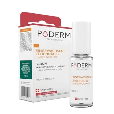Abbildung von PODERM EINGEWACHSENE GEKRÜMMTE NÄGEL Rein pflanzliche Behandlung Beruhigt, lindert, nährt und revitalisiert Professionelle Fuß Handpflege Einfach &amp; schnell Swiss Made