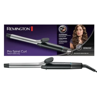 Abbildung von Remington Lockenstab kleine Locken [19mm] Pro Sprial Curl (4 facher Schutz, antistatische Keramik Turmalin Beschichtung) Digitales Display bis 210C, mit Klemme, enge &amp; definierte Ringellocken,CI5519