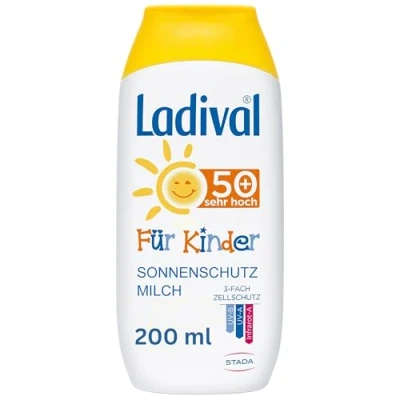 Abbildung von Ladival Kinder Sonnenmilch LSF 50+ Parfümfreie Sonnenschutzlotion für ohne Farb und Konservierungsstoffe wasserfest 1 x 200 ml