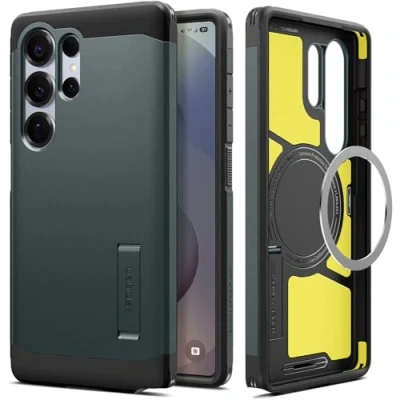 Abbildung von Spigen Tough Armor (AI) MagFit Hülle für Samsung Galaxy S25 Ultra, Kompatibel mit MagSafe Abyss Green
