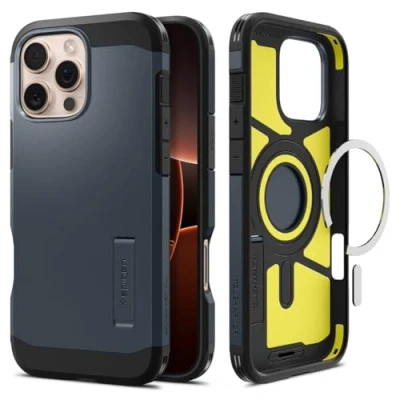 Abbildung von Spigen Tough Armor (AI) MagFit Hülle für iPhone 16 Pro, Kompatibel mit MagSafe Zubehör Metal Slate