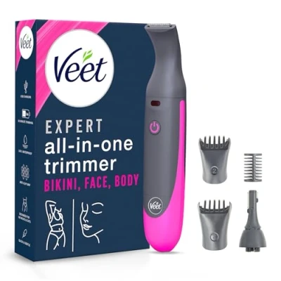Abbildung von Veet Expert Intimate All In One Trimmer Damen Haartrimmer &amp; Intimrasierer für Gesicht, Augenbrauen, Intimbereich Achseln Sanfter Rasierer mit Präzisionsaufsatz Frauen Wasserfest