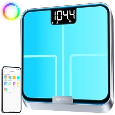 Abbildung von RENPHO Chroma Körperfettwaage, Personenwaage mit Wiegeerinnerungen, Intelligente Bluetooth Waage Personen, anpassbare Waagenfarben, wiederaufladbare Waage, ITO Beschichtung, 180 kg