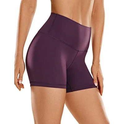 Abbildung von CRZ Yoga Butterluxe Damen Radlerhose Kurze Sporthose High Waist Sommer Shorts Laufshorts Fitness Hose 10cm Dunkellila 38