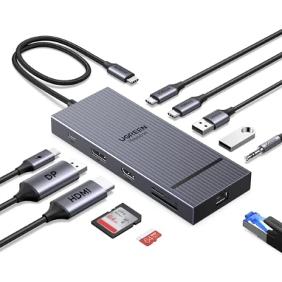 Abbildung von UGREEN Revodok Pro Docking Station HDMI 4K@60Hz, DisplayPort 4K@120Hz, 10Gbps USB C, A, SD/TF, LAN, Audio, 100W PD Kompatibel mit ThinkPad X1, HP Envy 17, XPS 15 und mehr