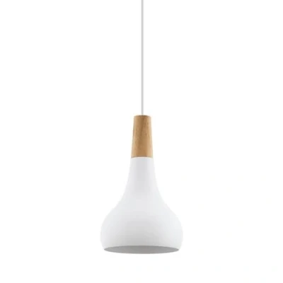 Abbildung von EGLO Pendellampe Sabinar, Pendelleuchte aus Stahl und Holz, Hängelampe in Weiß, braun, Fassung E27, Ø 18 cm, FSC zertifiziert