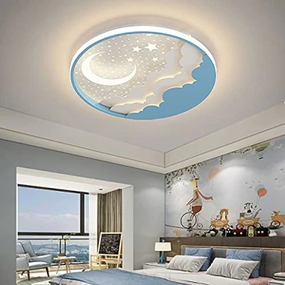 Abbildung von LED Kinder Deckenlampe Stern Mond Deckenleuchte Für Acryl Lampenschirm Stufenloses Dimmen mit Fernbedienung Ultradünn 6Cm Schlafzimmer Decke Kindergarten Beleuchtung D50cm,50W,Blau