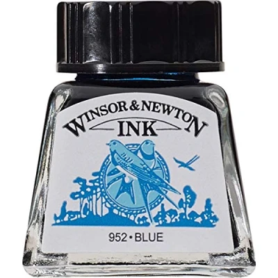 Abbildung von Winsor &amp; Newton 1005032 Drawing Inks Zeichentusche für Kalligraphen, Illustratoren, Grafikern, Künstler wasserbeständige Farben, herrvorragender Transparenz, 14ml Flasche Blau