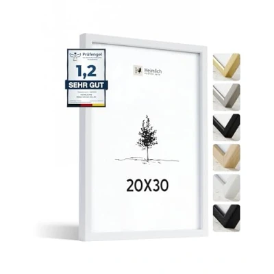 Abbildung von Heimlich® Bilderrahmen 20x30 cm, Ayous Holz, Weiß Kleiner Rahmen für Dokumente und Urkunden mit Folienabdeckung Zur Wandmontage oder als Tischaufsteller