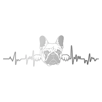 Abbildung von Finest Folia Aufkleber Herzschlag Tiere Breite 27cm Lifeline Heartbeat Deko Sticker Selbstklebend für Auto Kühlschrank Laptop Autoaufkleber K150 (Silber, 10 Französische Bulldogge)