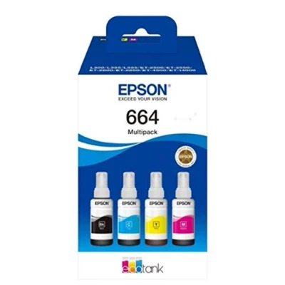Abbildung von Epson C13T664640 Tinte (4) Cyan, Magenta, gelb, schwarz 280 ml 25.000 Seiten Flasche EcoTank 664