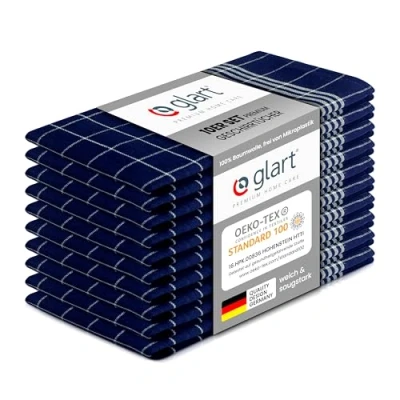 Abbildung von Glart 48BI2 10er Set Küchentücher 50x70 cm aus 100% Baumwolle in blau, OEKO TEX Standard 100 zertifiziert, vorgewaschen für die Küche und Abwasch