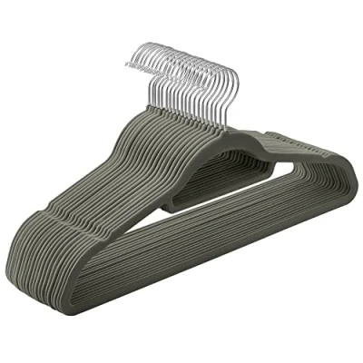 Abbildung von SONGMICS Kleiderbügel Samt, 20er Set, Bügel, rutschfest, kleine Stange für Krawatten, 360 drehbarer Haken, 0,6 cm dick, platzsparend, 43,5 lang, Mäntel, Hosen, Silber Grau CRF20V